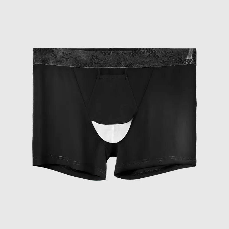 Vein men's ice silk nylon boyshorts in mid-waist sports design shown in multiple colours.