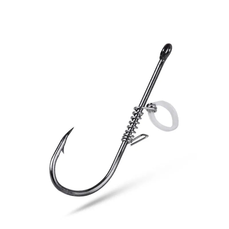 Spring rubber band sea fishing lure with barbed hook holding live shrimp for outdoor fishing