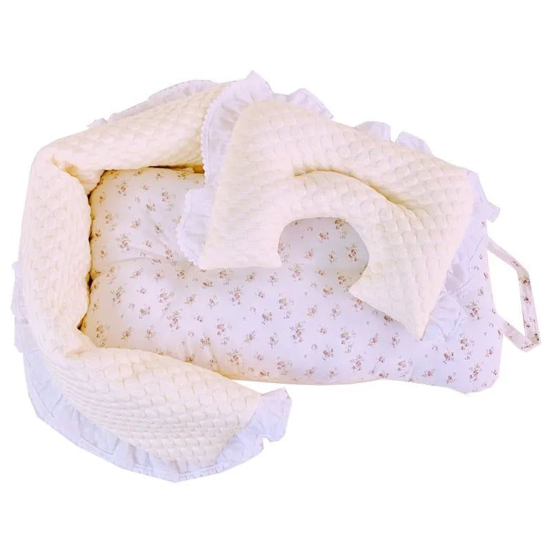 Pure cotton pet stroller towel cushion pillow set in floral and plaid patterns