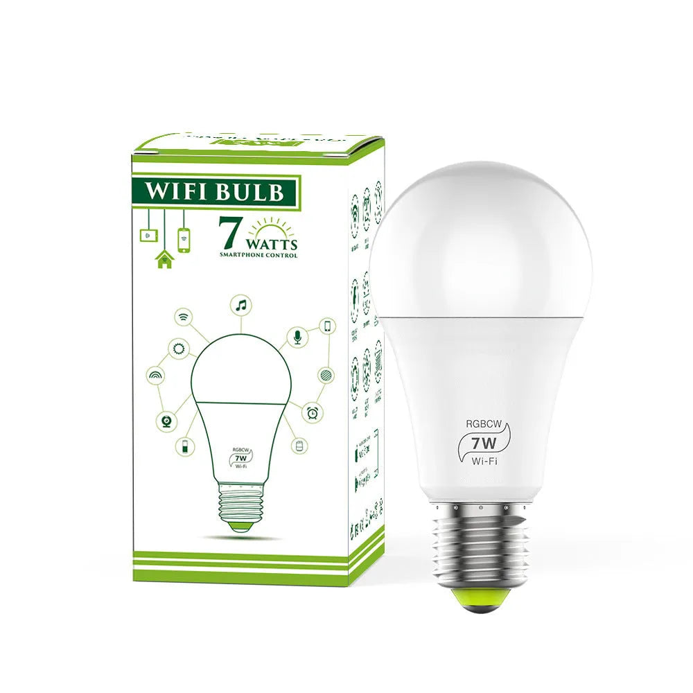Smart WiFi LED light bulb with Alexa and Google voice control, showing colour temperature and RGB adjustment capabilities