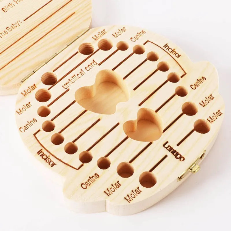 Wooden tooth storage box for babies, 12.5 cm by 11.5 cm, with OPP bag packaging