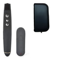 Wireless presenter remote in black molded plastic with USB receiver and red laser pointer