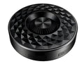 Square black Bluetooth portable speaker with microphone for wireless audio and calls