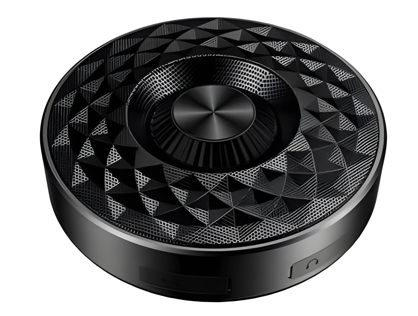Square black Bluetooth portable speaker with microphone for wireless audio and calls