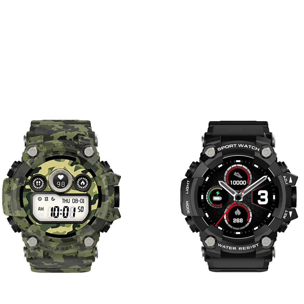 T6 Tactical Smart Watch in black or green with 1.3-inch screen on an anti-sweat tape strap.
