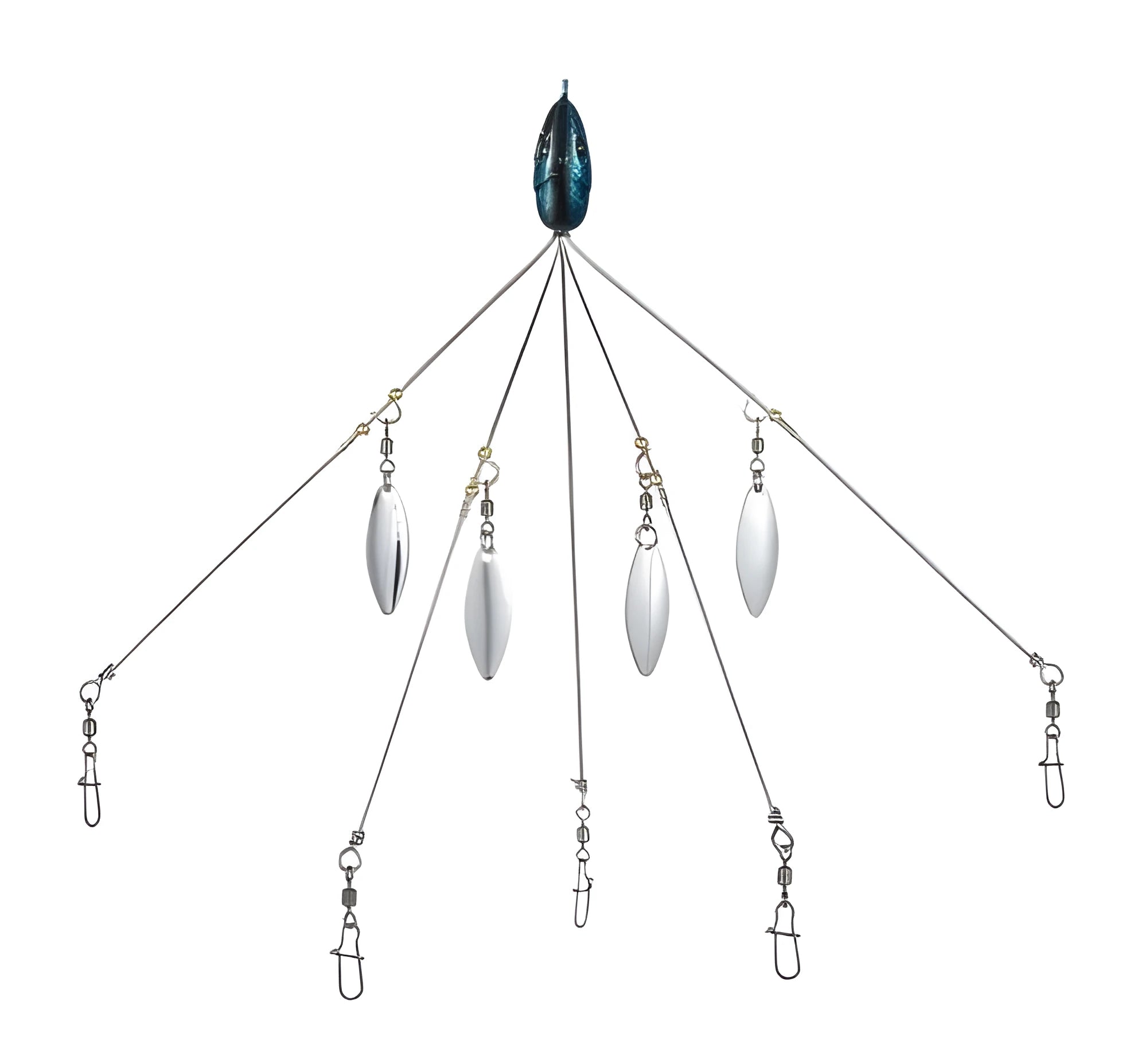 Bassdash umbrella fishing lure rig with 5 swivels and rotating metal sequins