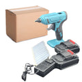 21V rechargeable lithium hot melt glue gun with bare metal finish and 11mm glue sticks