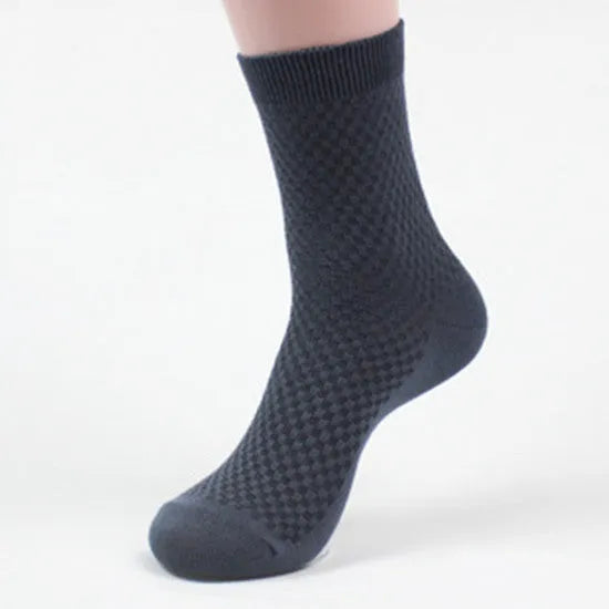 Men's bamboo fibre business socks with a small square pattern in grey blue colour