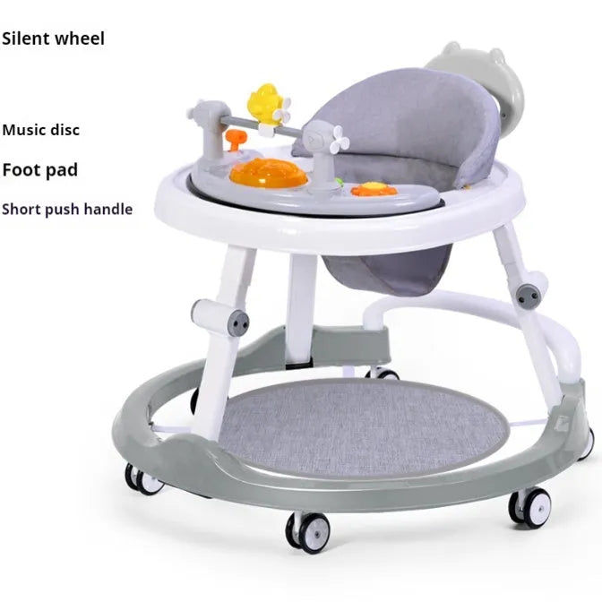 Baby walker multi-function drop-resistant trolley with music in cool black colour