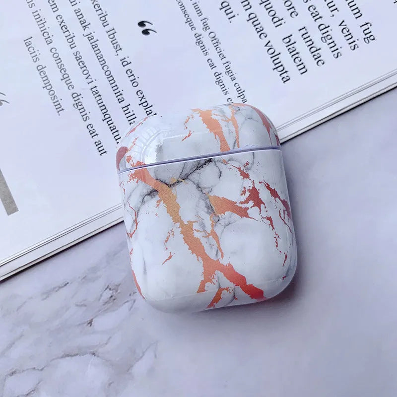 White marble effect hard PC protective case for Apple AirPods 1 and 2 charging box