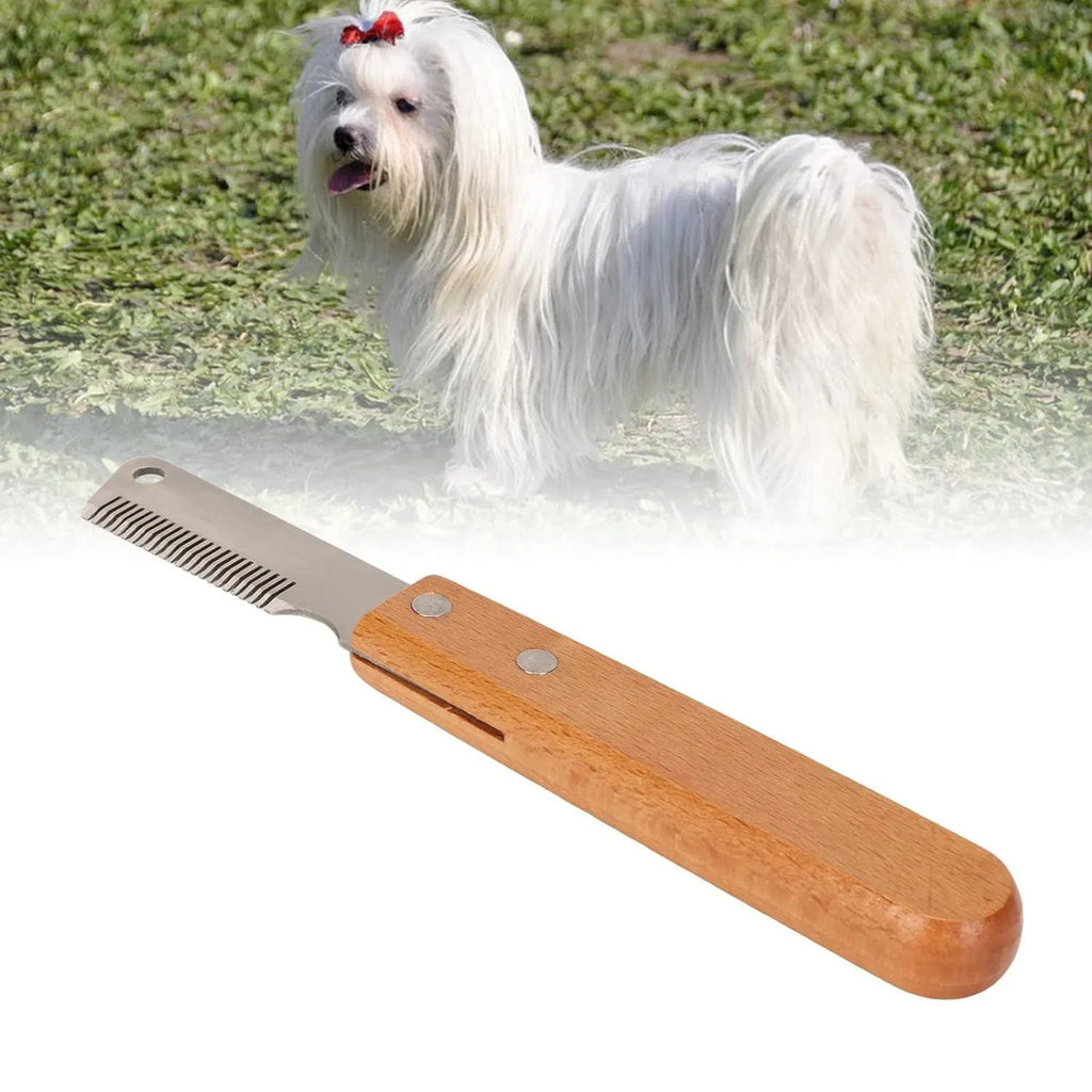 Pet stripping comb grooming tool with wood handle for cats and dogs