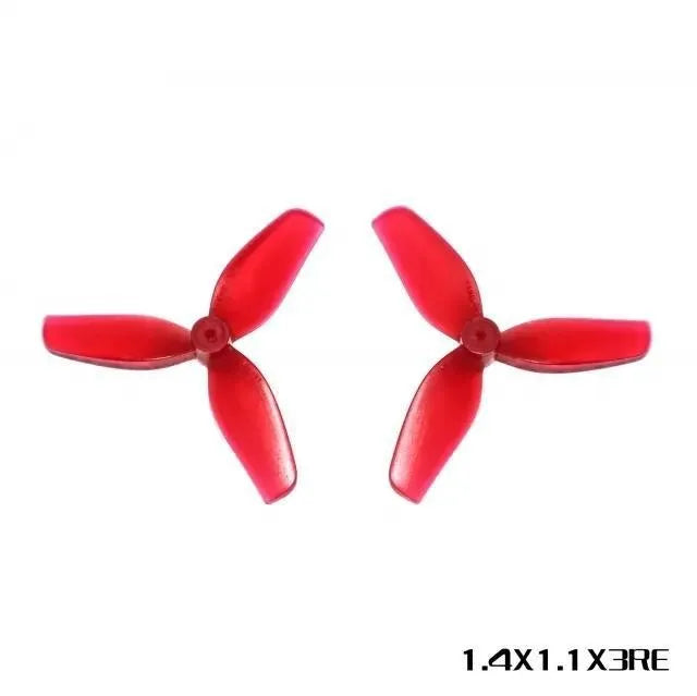 Set of four 1.4-inch three-blade PC propeller accessories in clear, gray, purple, and red colours