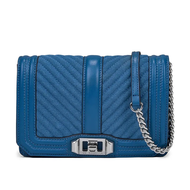 Women's shoulder chain bag in first layer cowhide with plaid pattern and chain strap, square shape