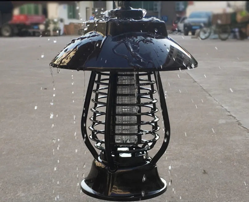 White solar powered mosquito lamp with solar panel and purple/white light switch for outdoor garden insect control