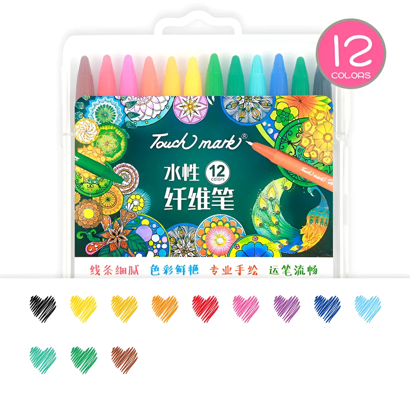 Set of water-based fibre pens with quick-dry caps in multiple colours for hand accounting and drawing