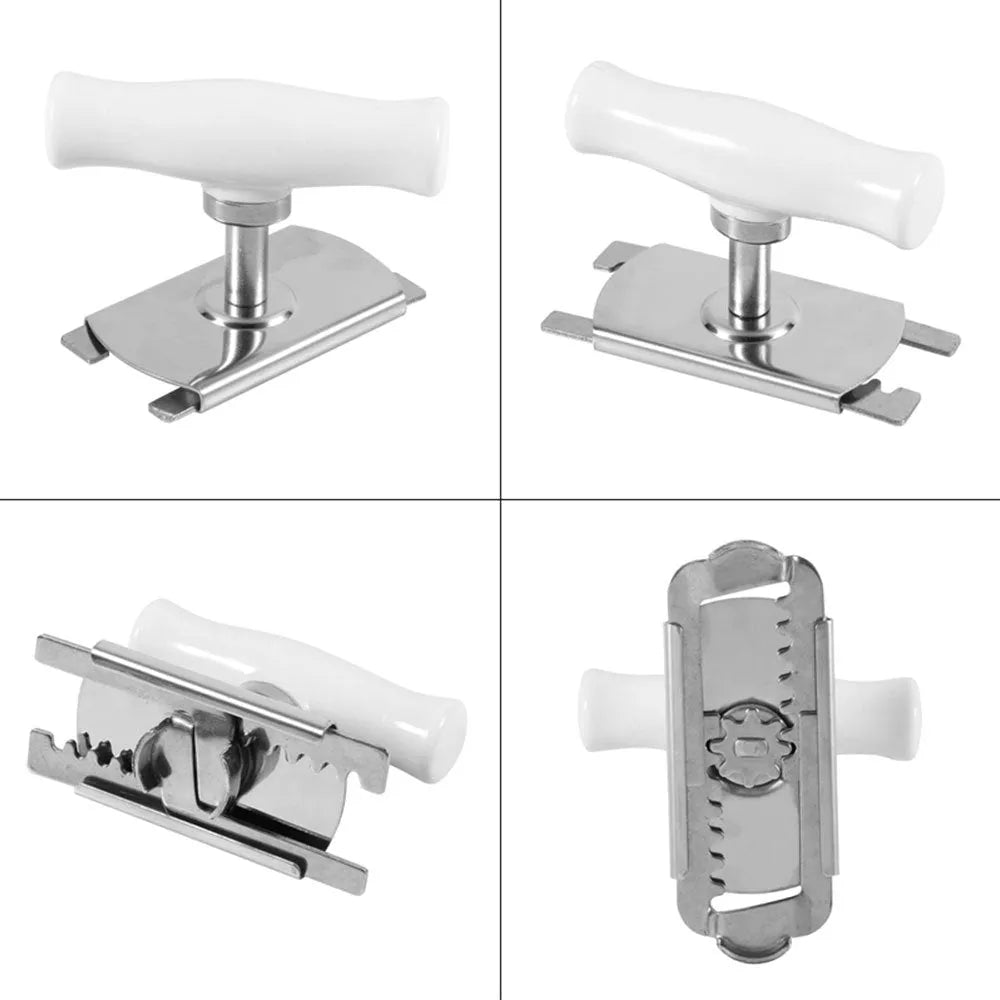 White stainless steel adjustable bottle opener with gear mechanism and polypropylene handle