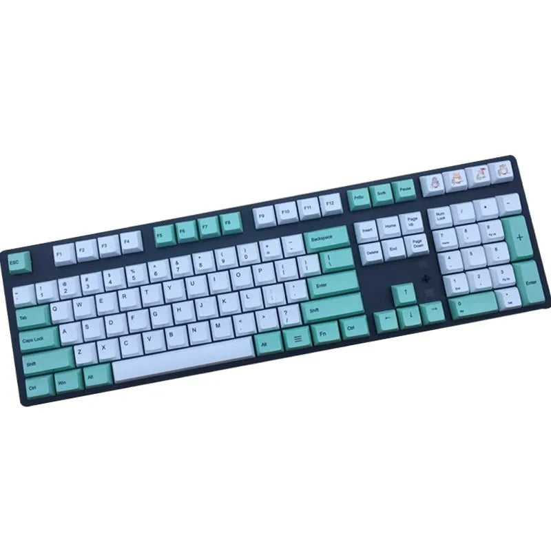 Set of PBT keyboard keycaps with Japanese, Russian, and Korean thermal sublimation legends, showing a five-sided spacebar.