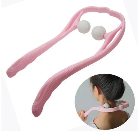 Blue plastic neck massager with adjustable stand and hand roller for pressure point therapy