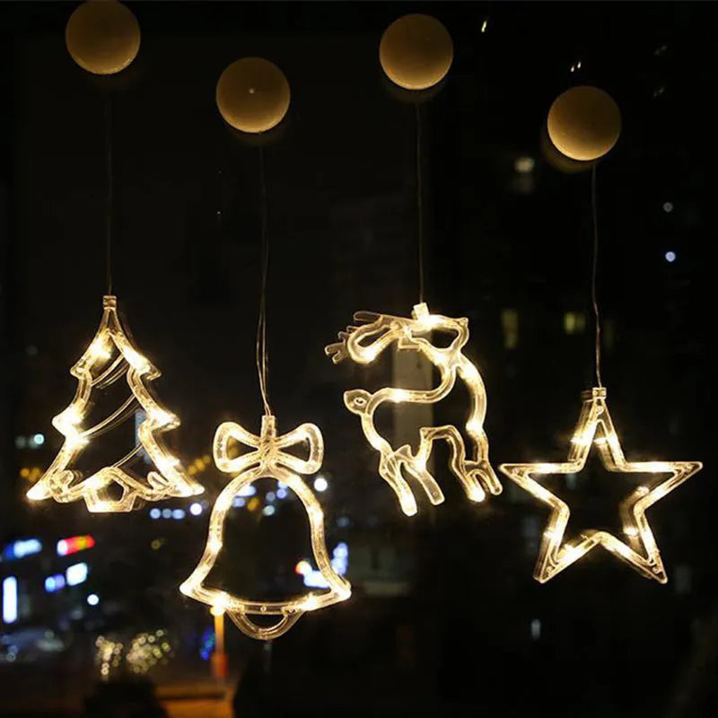 Christmas LED suction cup lights with Santa Claus elk snowman designs for window decoration