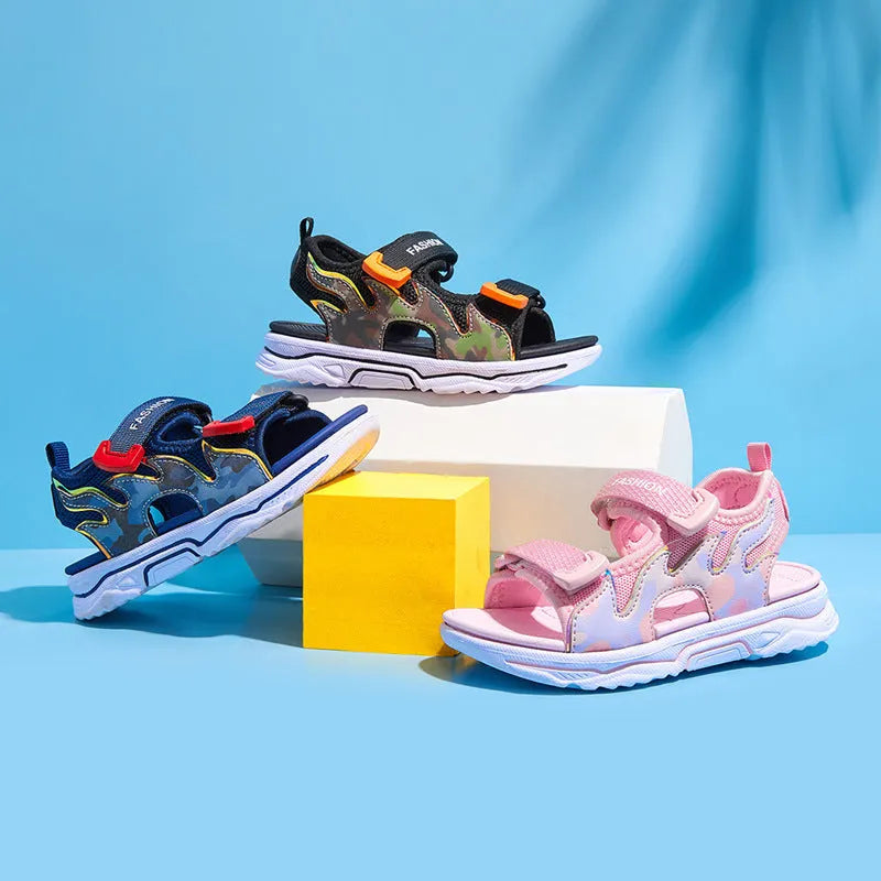 Children sport mesh sandals with breathable three-layer net upper and non-slip EVA sole in blue colour