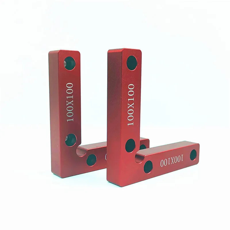 Aluminium right angle positioning block for clamping a woodworking jigsaw, showing measurement scale.
