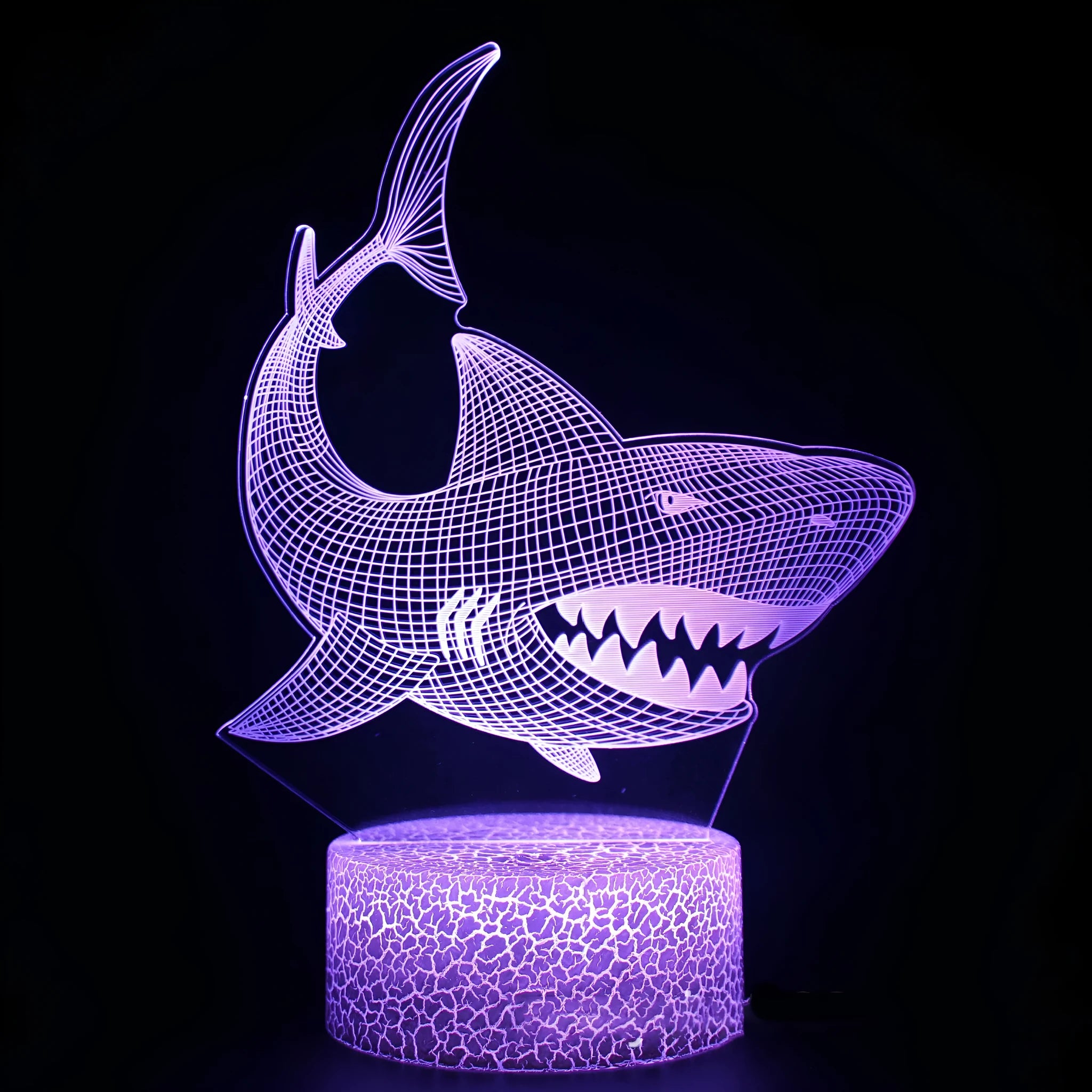 Shark Series 3D acrylic LED table lamp with remote control on a wooden desk