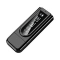 Black USB car FM Bluetooth receiver adapter with USB and AUX ports on front.