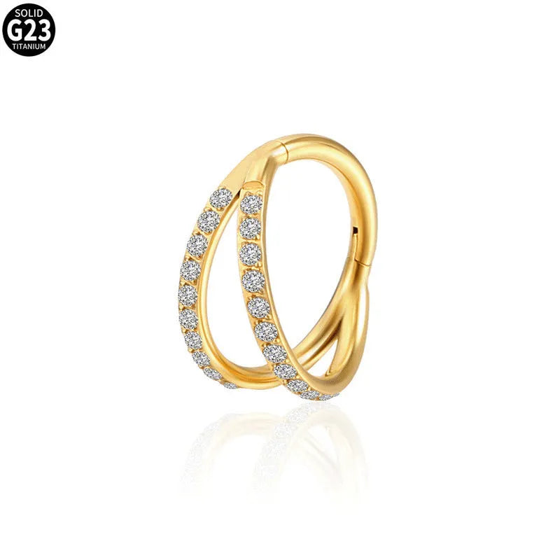 G23 titanium alloy lip ring and nose ring with diamond-cut finish in gold or steel colour.