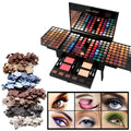 Piano-shaped makeup palette open to show 190 eyeshadow, blush, powder and contour pans