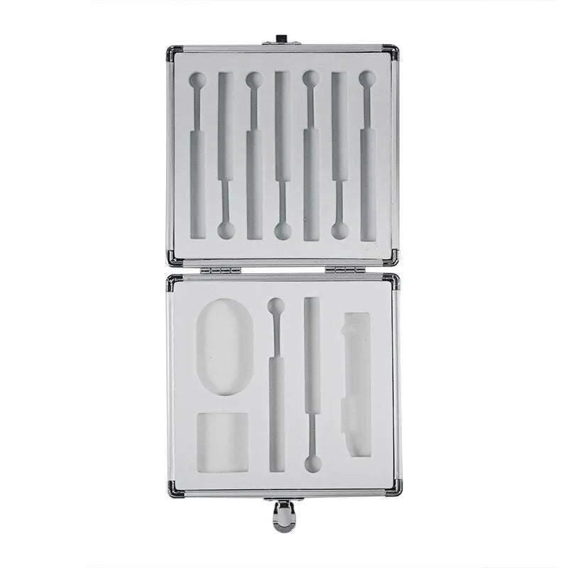 Silver aluminium storage box for soldering iron with dimensions 154mm x 147mm x 36mm.