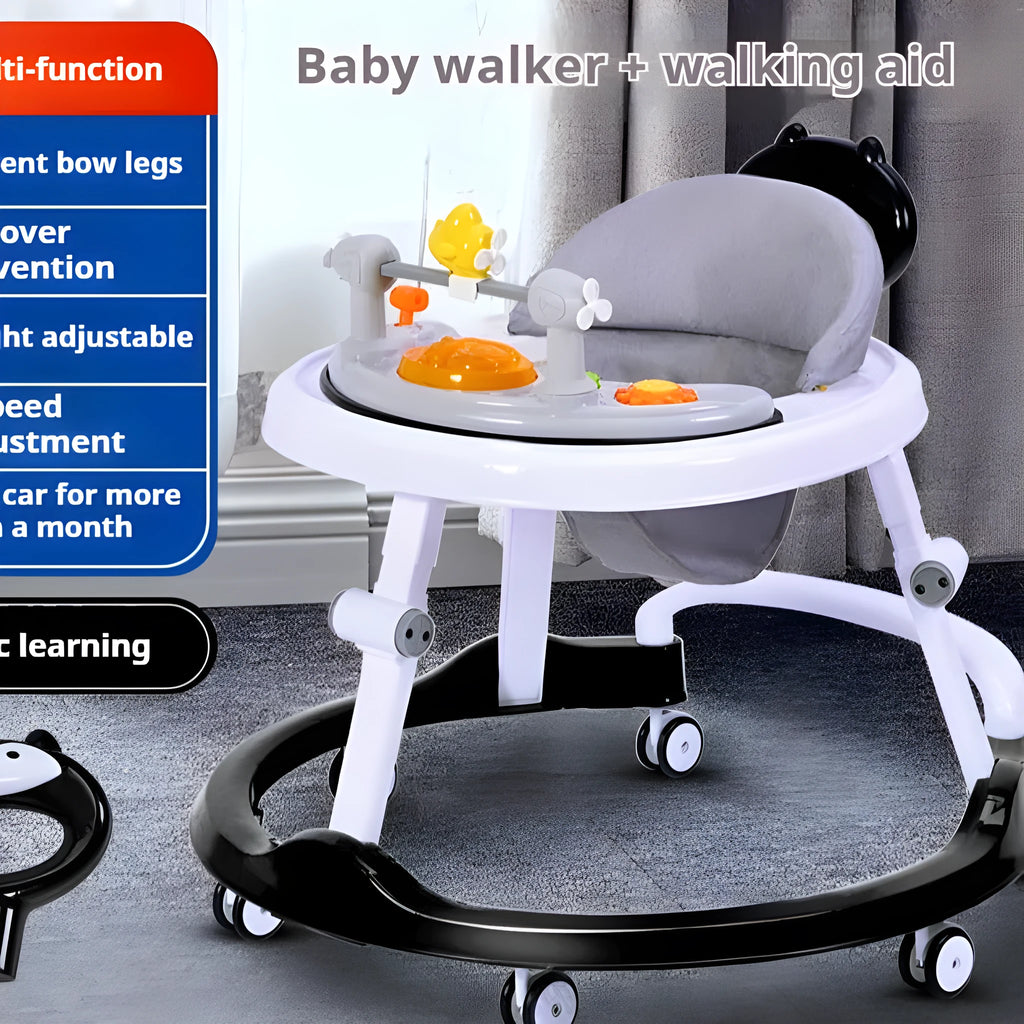 Baby walker multi-function drop-resistant trolley with music in cool black colour