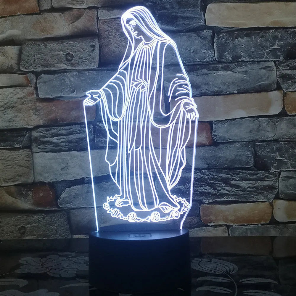 3D LED night light showing laser-engraved acrylic creating stereoscopic dual ring light patterns
