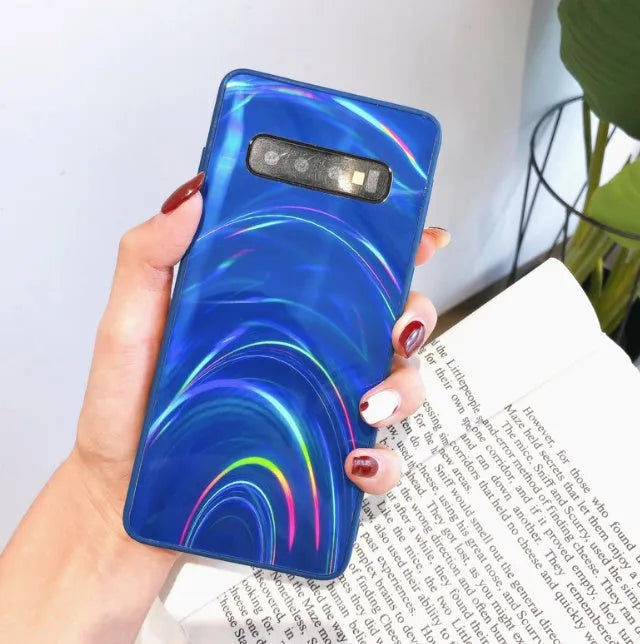 Marble pattern shockproof silicone phone case for Samsung Galaxy devices showing front and back protection