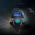 Black car Bluetooth hands-free device with FM transmitter, USB port, and TF card slot for music and calls