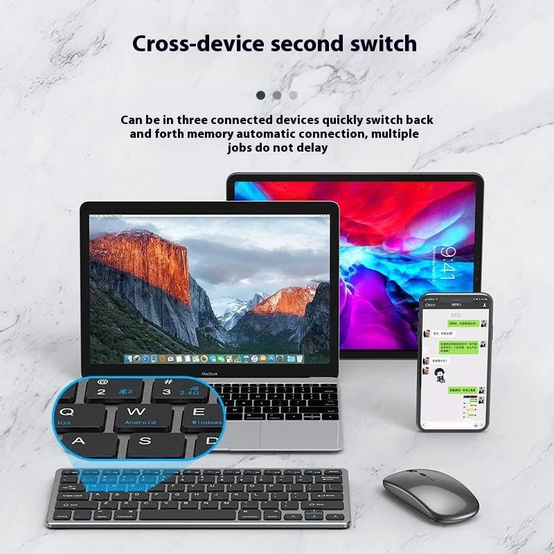 Ultra-thin wireless keyboard and mouse combo set in black, gun colour, or silver finish with rechargeable batteries