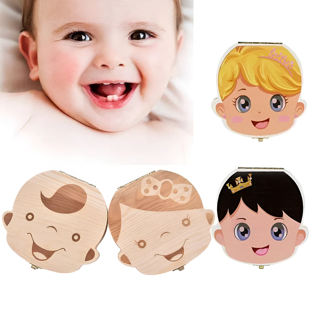 Wooden tooth storage box for babies, 12.5 cm by 11.5 cm, with OPP bag packaging