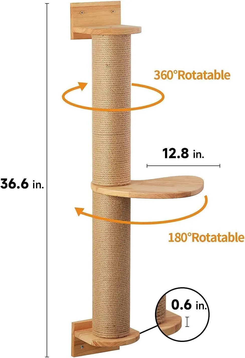 Wooden wall-mounted cat climbing frame with sisal rope scratching posts and khaki fabric panels