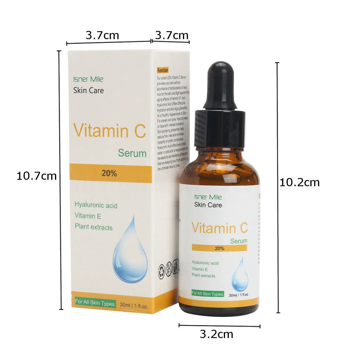 30ml bottle of vitamin C undiluted skin brightening and pore minimising serum essence.