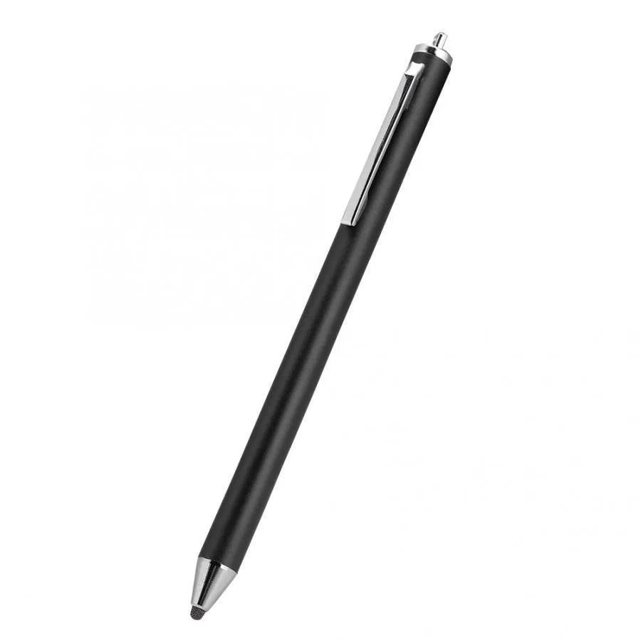 A metal fine-tip capacitive stylus pen for touchscreen phones, tablets, and computers.