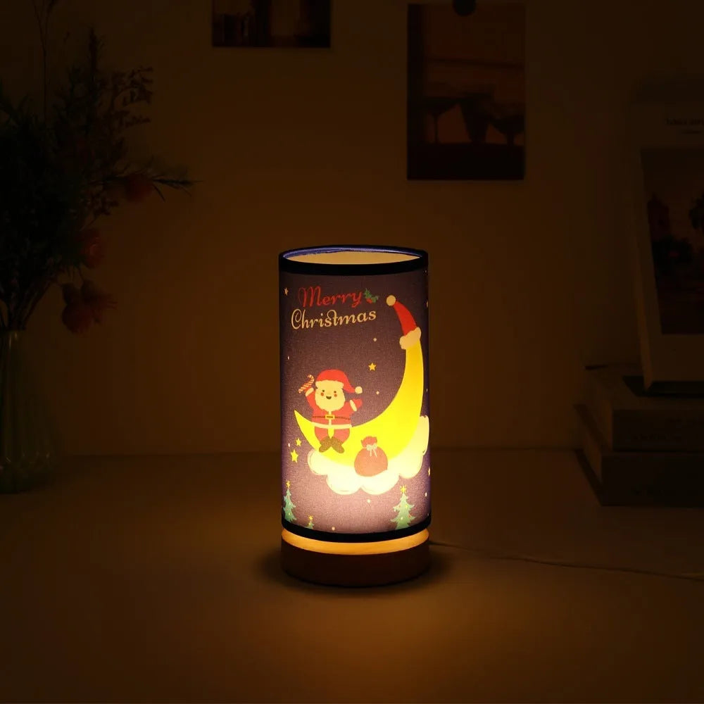 Santa Claus LED night light with USB plug and bamboo lamp holder in European design style