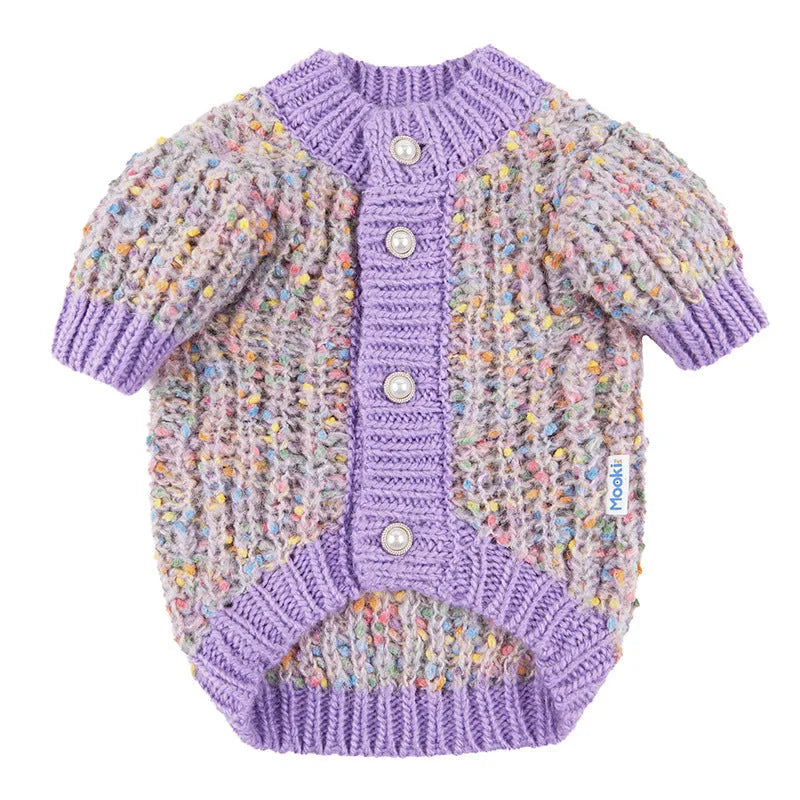 Purple dog sweater cardigan for large breed pets in soft polyester fabric