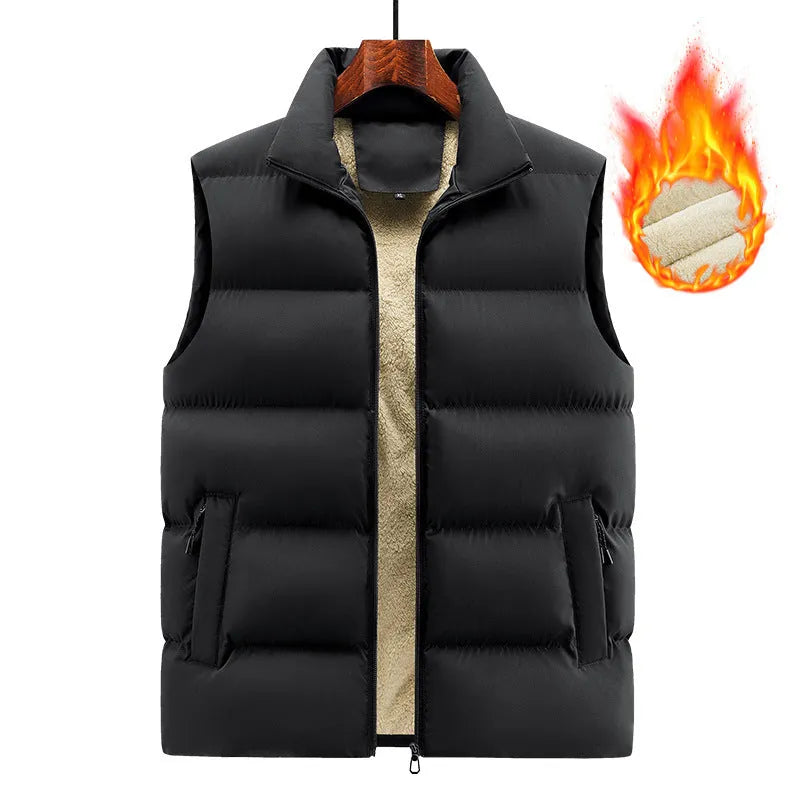 Men's striped lambswool vest in black, available in sizes from M to 5XL