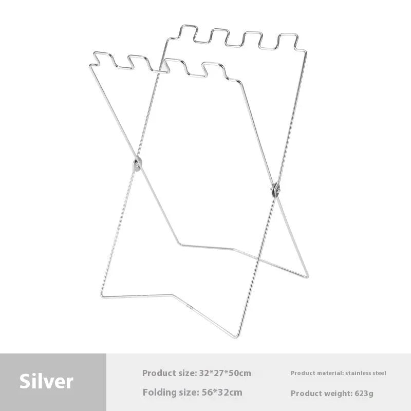 Stainless steel folding garbage bag bracket in silver or black colour for camping