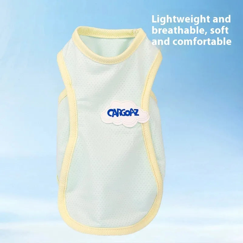 Grass green anti-lint summer vest for a cat on a plain background.