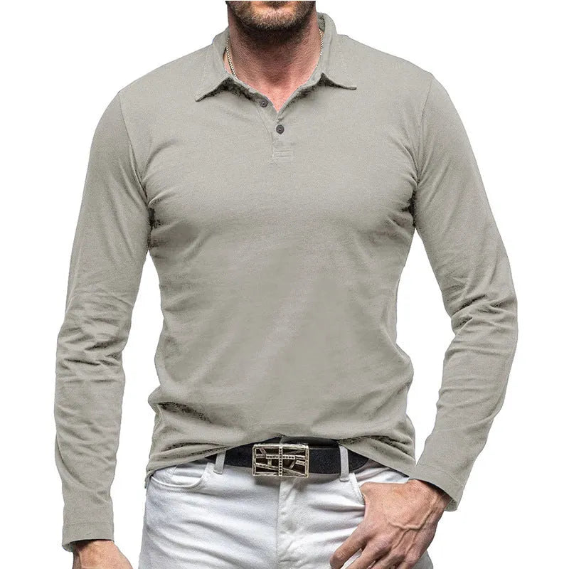 Men's long sleeve polo collar t-shirt in American retro style, shown in dark gray colour.