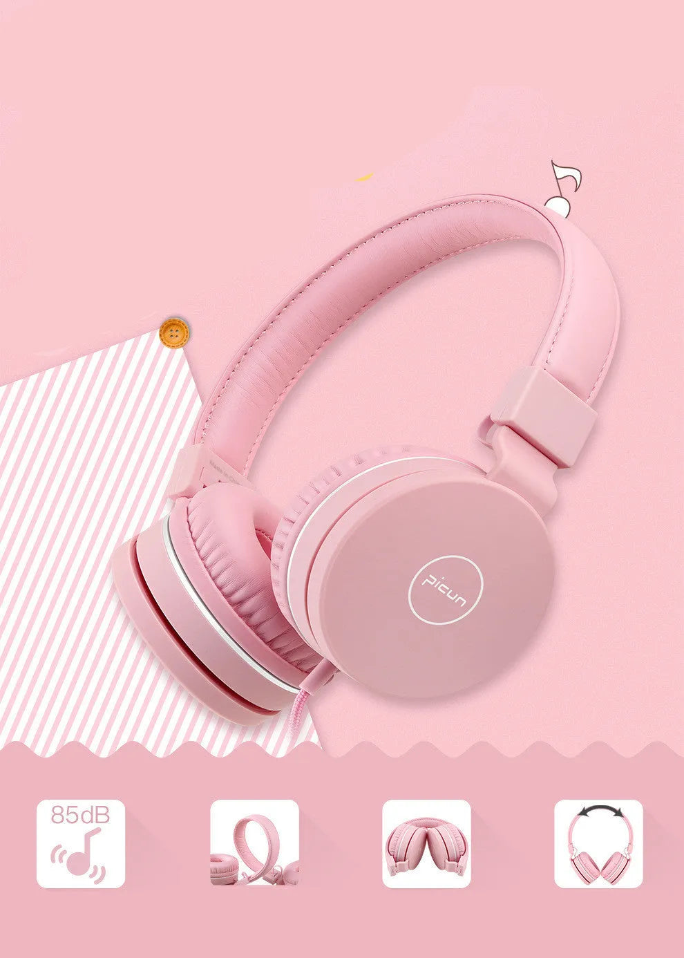 Bengoo C30 over-ear headphones in mint green with a braided cable and 3.5mm plug.