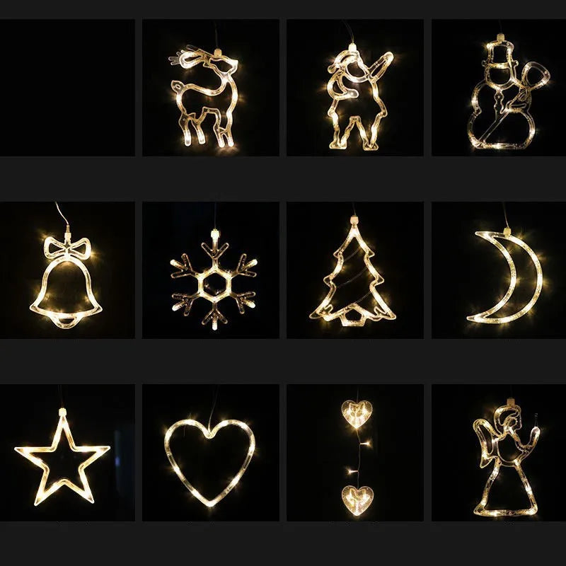 Christmas LED suction cup lights with Santa Claus elk snowman designs for window decoration