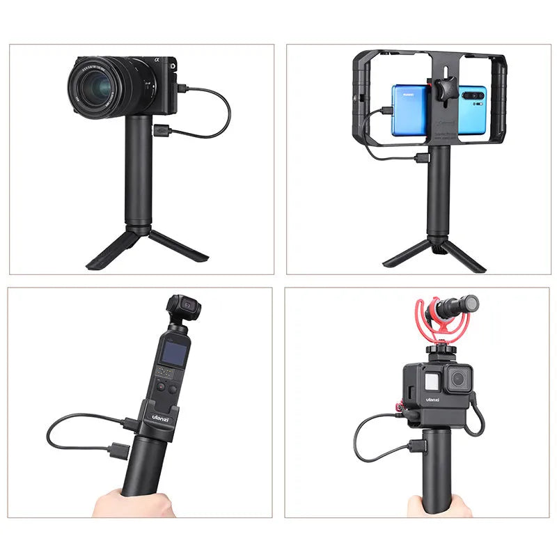Black aluminium alloy power bank handle with 6800mAh capacity for mobile charging