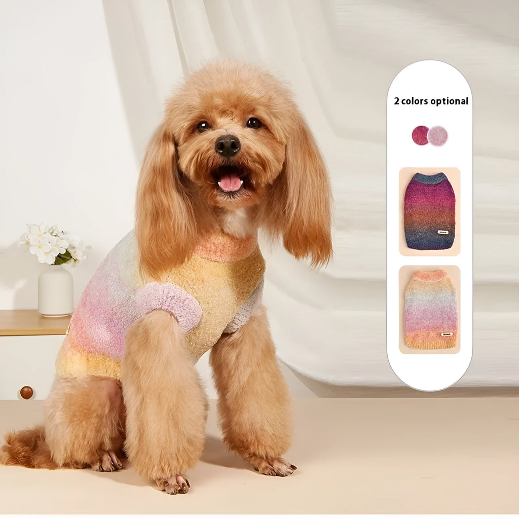 Rainbow circle dopamine pet sweater for dogs and cats in wool acrylic blend material