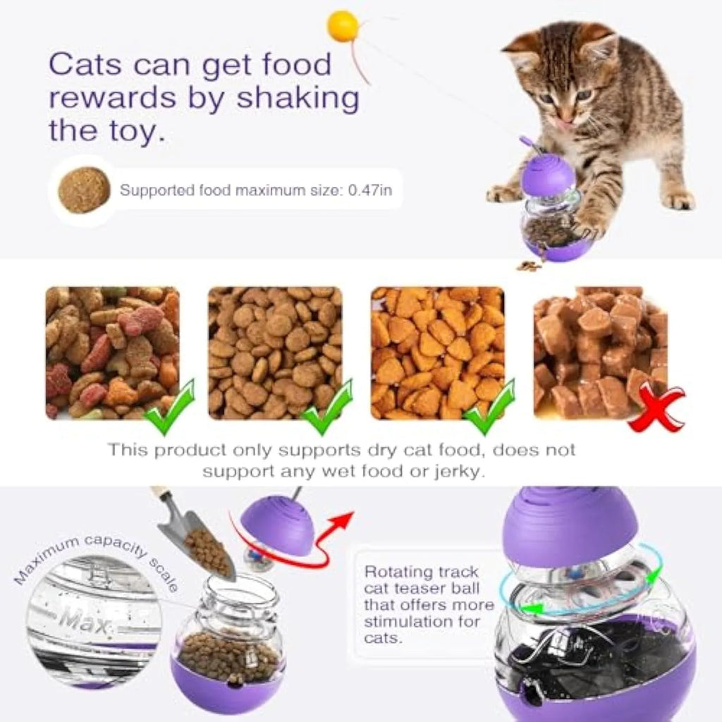Green rocking cat wand toy with teaser stick, plastic ball and ribbon attachments